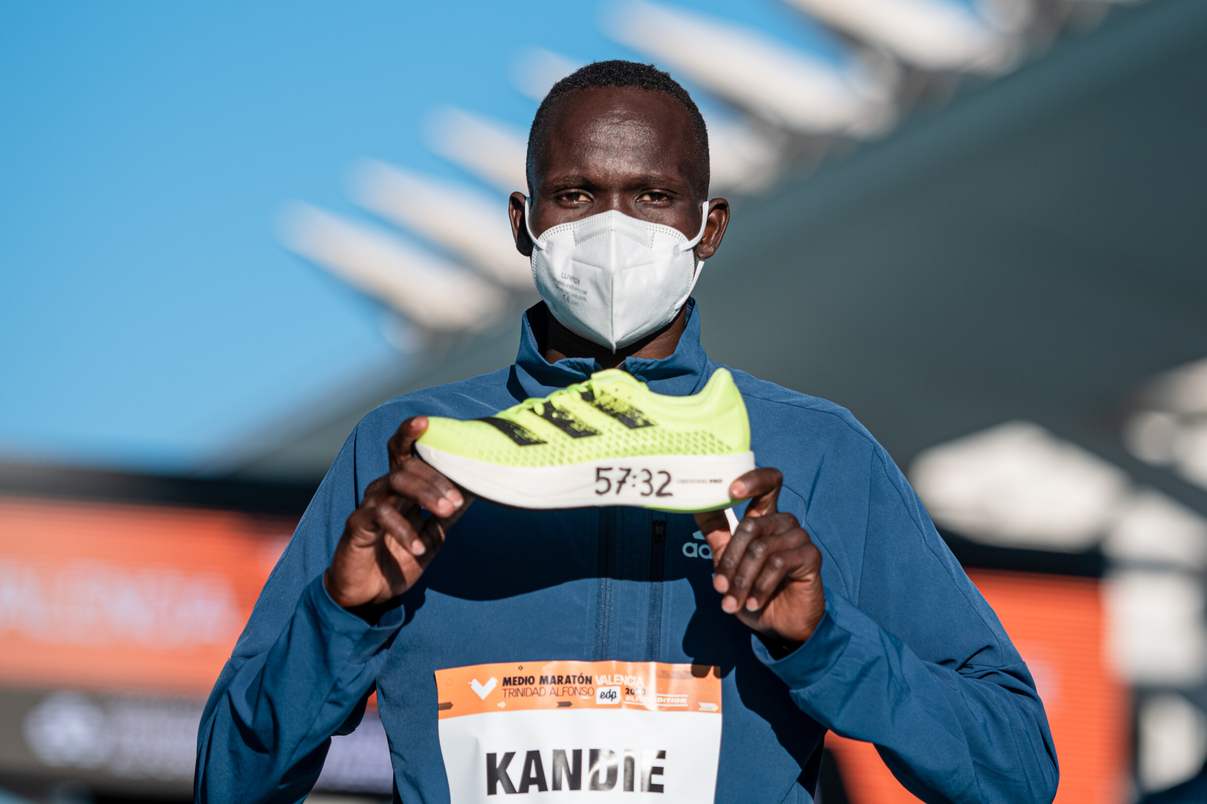 Kibiwott Kandie breaks the Half Marathon World record wearing adidas adizero adios Pro