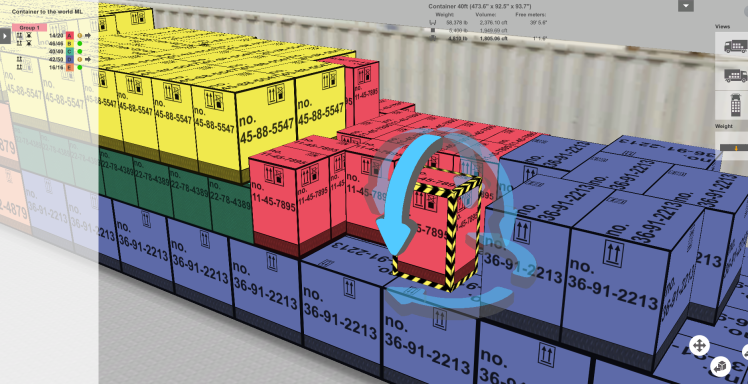 EasyCargo - o editor «drag-and-drop» permite movimentar os volumes dentro do espaço de carga