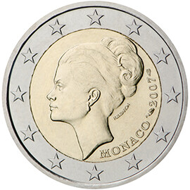 Moeda comemorativa do 25.º aniversário da morte de Grace Kelly emitida no Mónaco em 2007, a moeda que conta com uma efígie da princesa está à venda no e