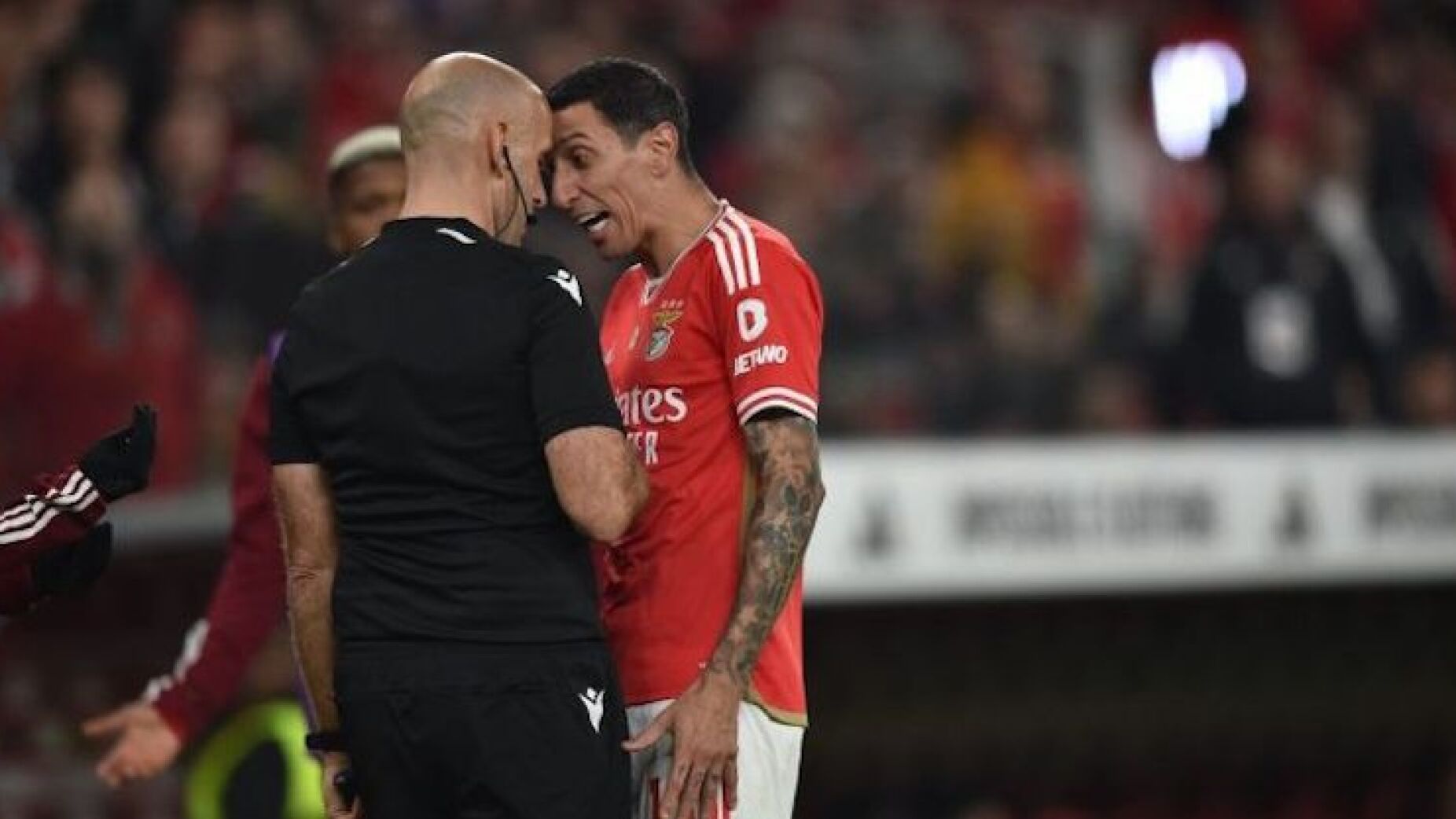 Momento em que Di Maria encosta a cabeça no árbitro assistente (VÍDEO)
