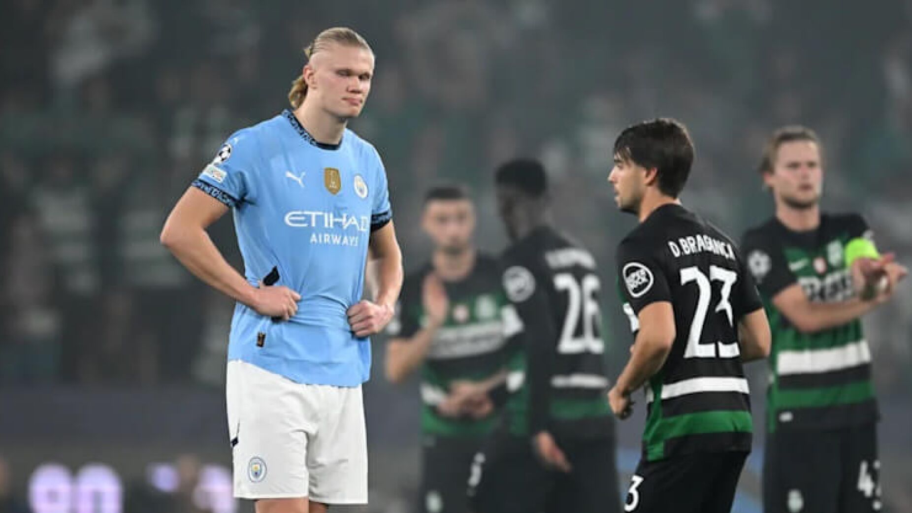 A provocação de jogador do Sporting a Haaland após triunfo na Champions