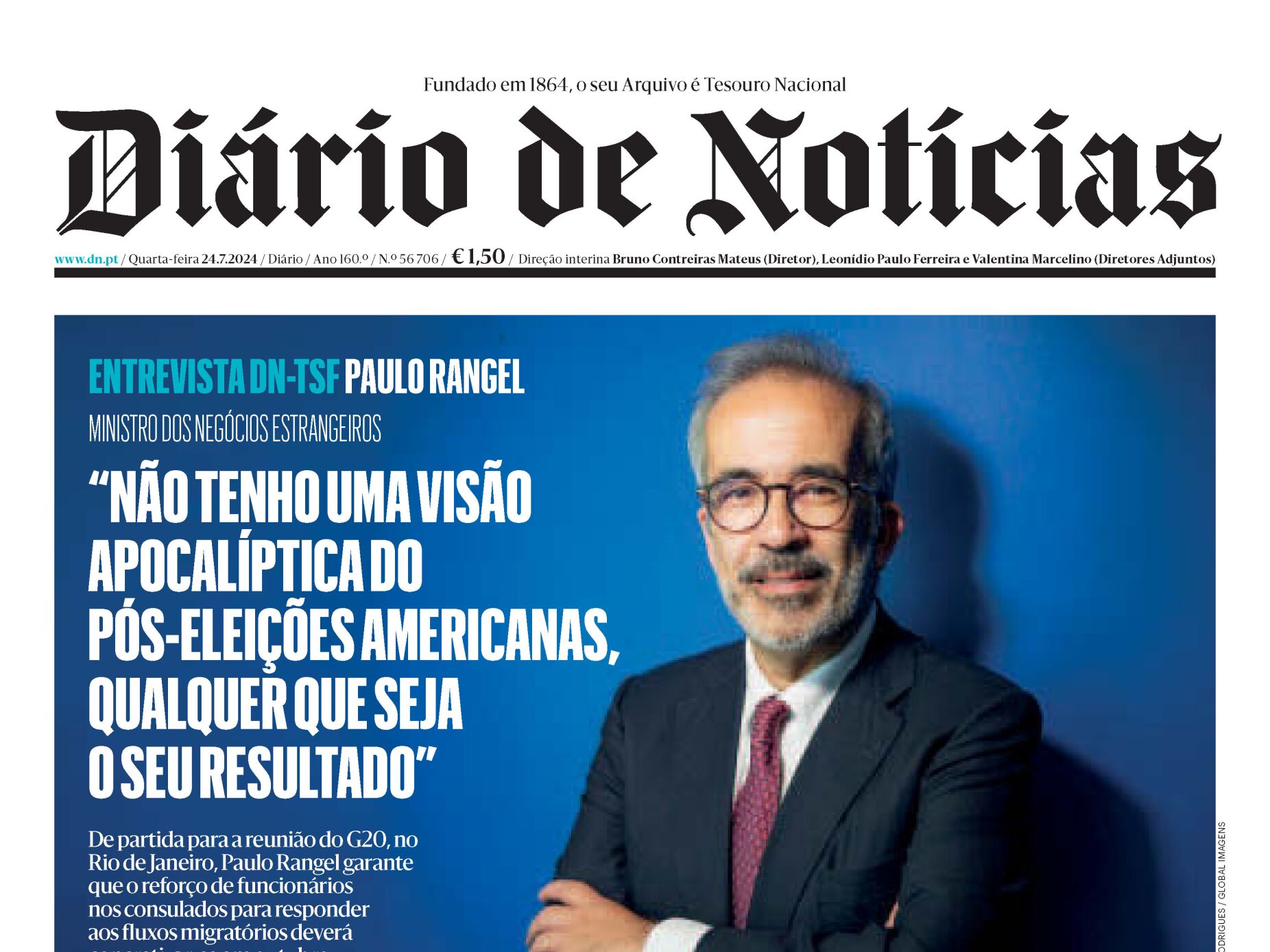 A primeira página do DN desta quarta-feira