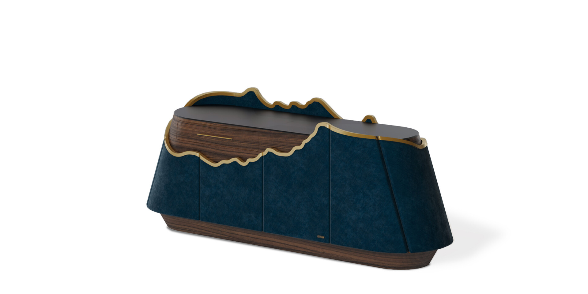 ATACAMA SIDEBOARD Prespective View in Blue Juke Velvet ALMA de LUCE