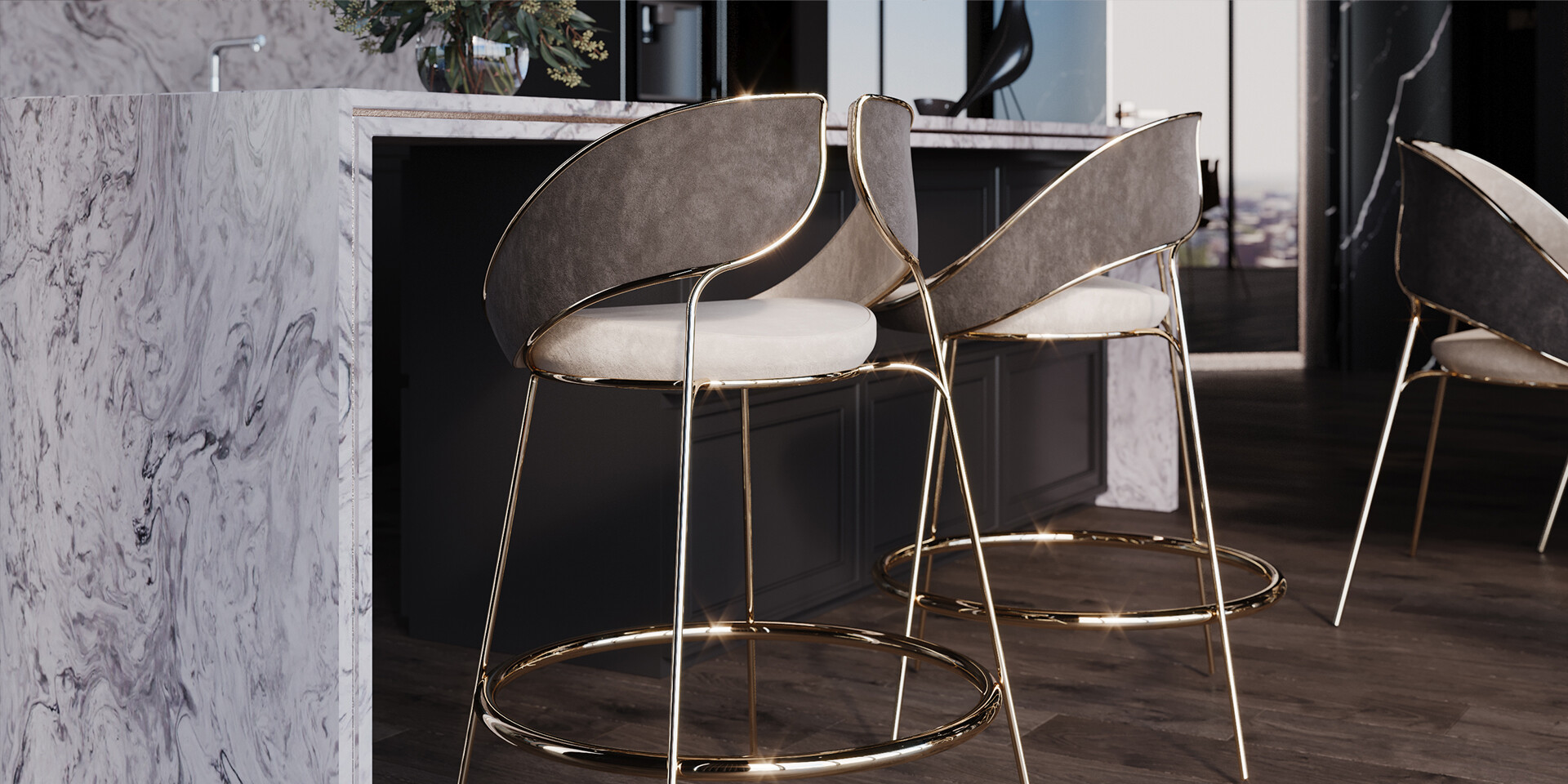 HYOKU BAR STOOL Kitchen View ALMA de LUCE