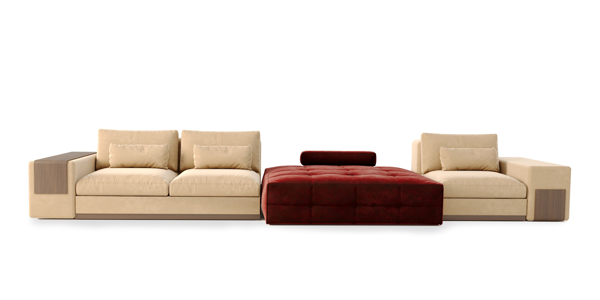 MIES 3 Seat Sofa + Middle Chaise_Front View_ALMA de LUCE