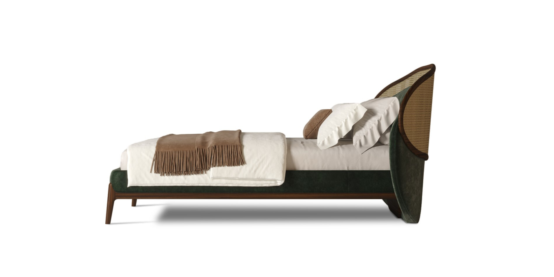 MUDHIF BED Side View with Juke ref. Hunter & Walnut wood with matt finish ALMA de LUCE