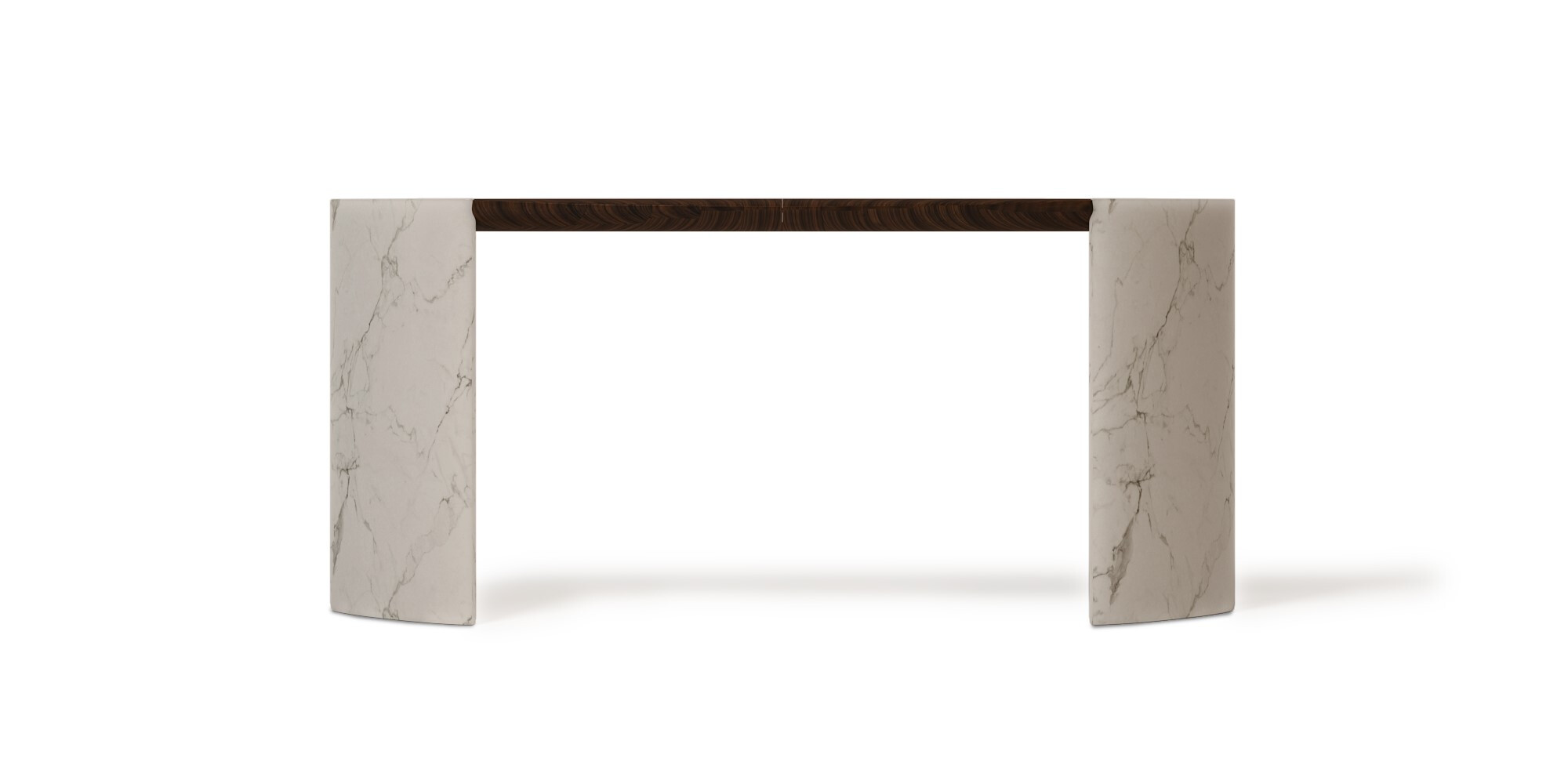 CONSOLA Front View Estremoz Marble Legs & Top in Walnut wood matt finish ALMA de LUCE
