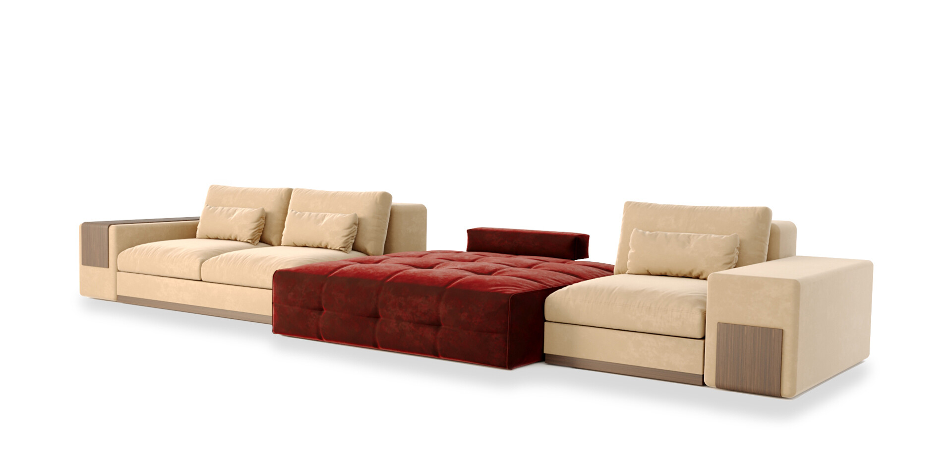 MIES 3 Seat Sofa + Middle Chaise_Perpective Front View_ALMA de LUCE