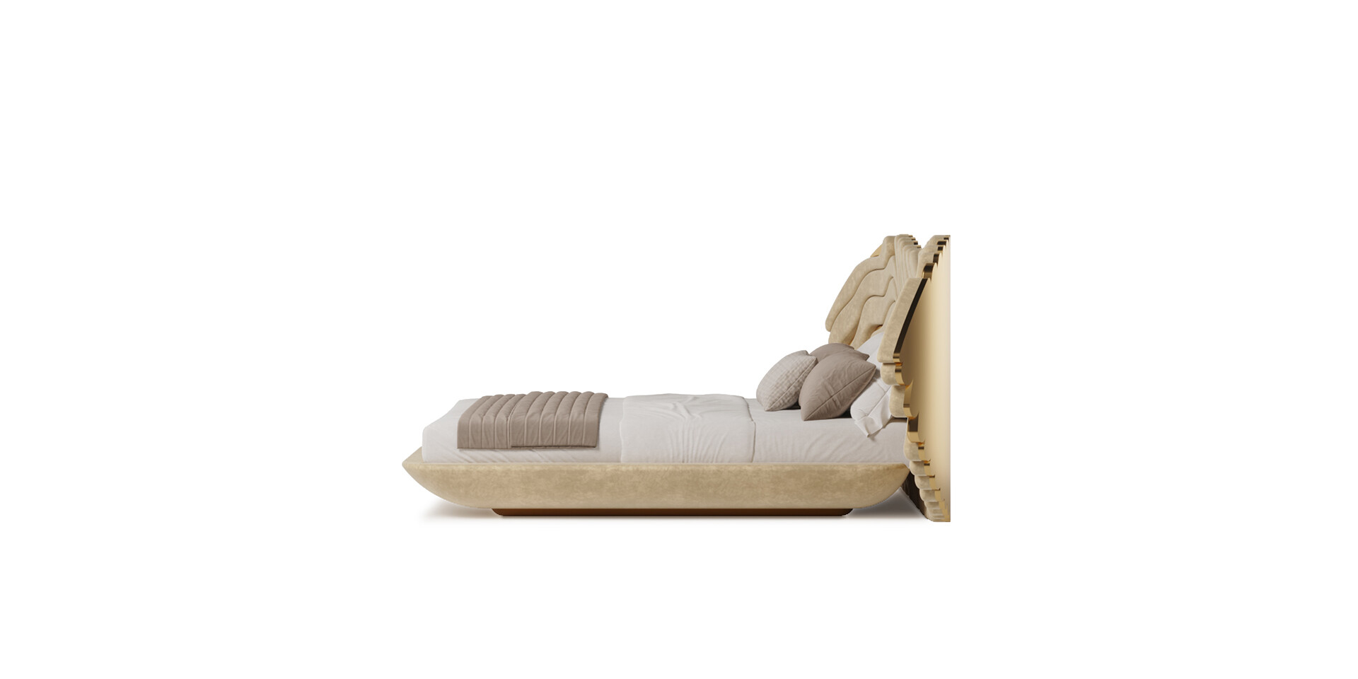 Douro Bed Lateral View with Elephant Soft Velvet and Color Metal in Matt Finish ALMA de LUCE