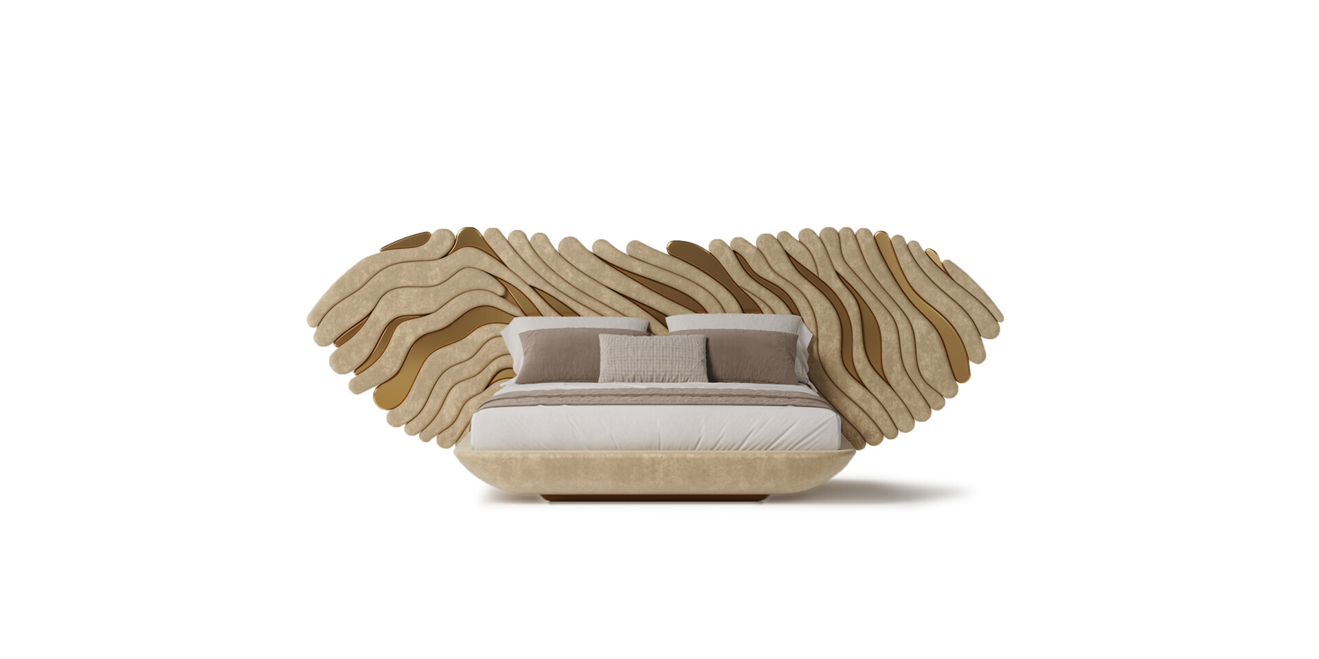 Douro Bed Main View with Elephant Soft Velvet and Color Metal in Matt Finish ALMA de LUCE