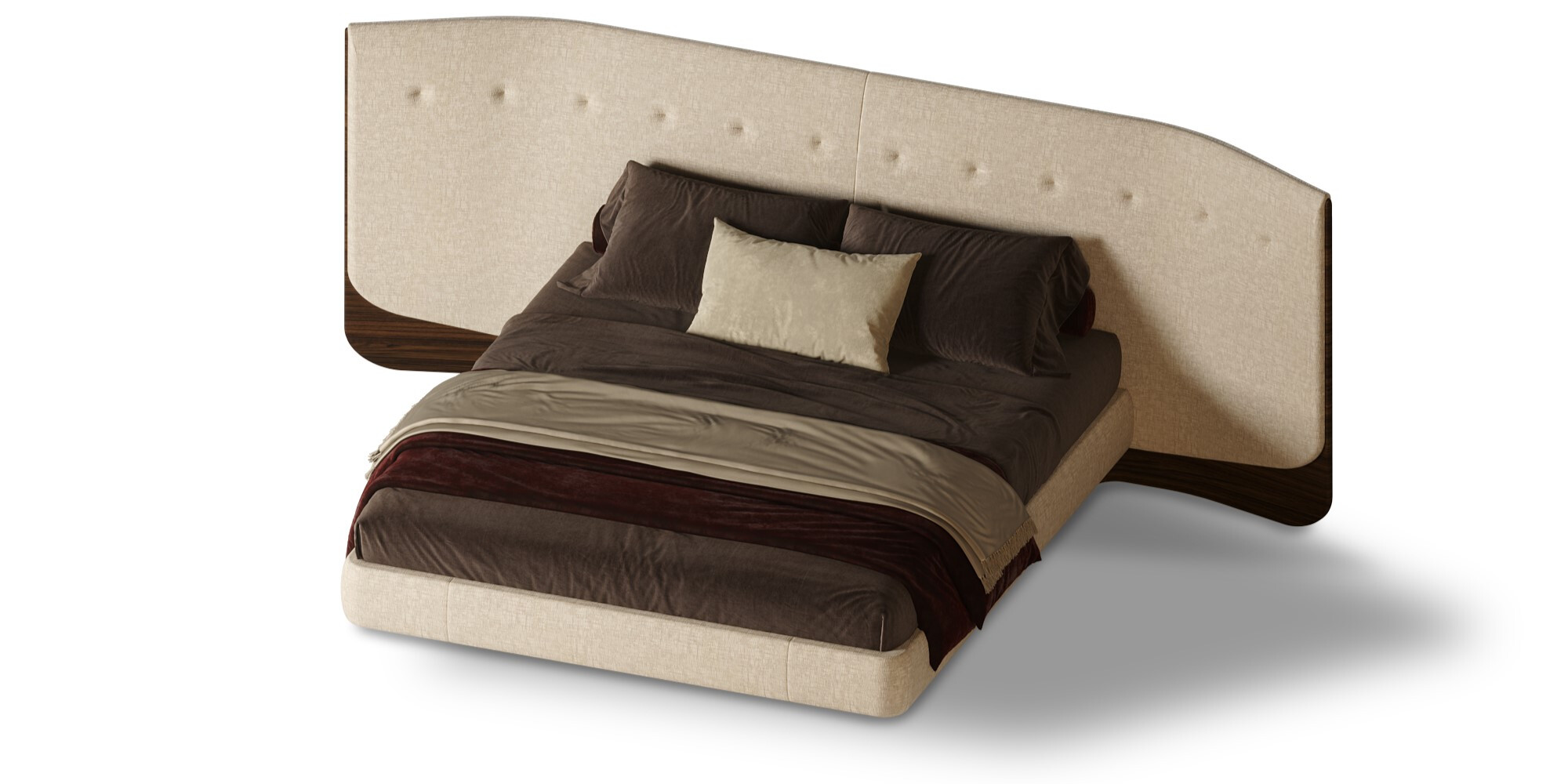 BED_01 Prespective Top View Uphostered in Joint ref. Cream ALMA de LUCE