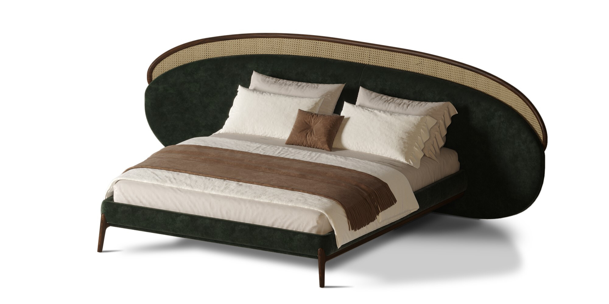 MUDHIF BED Prespective Top View with Juke ref. Hunter & Walnut wood with matt finish ALMA de LUCE