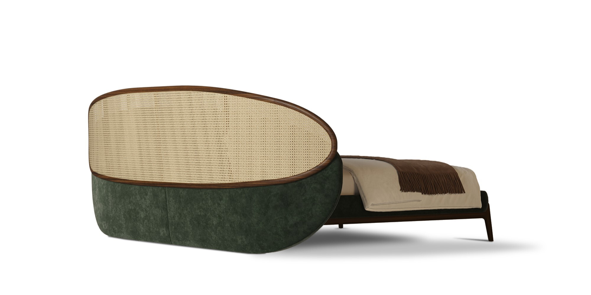 MUDHIF BED Prespective Back View with Juke ref. Hunter & Walnut wood with matt finish ALMA de LUCE