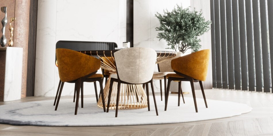 ROOM DECOR 128 Dining Room with Tesla Dining Table,Lateen Chair, total view ALMA de LUCE