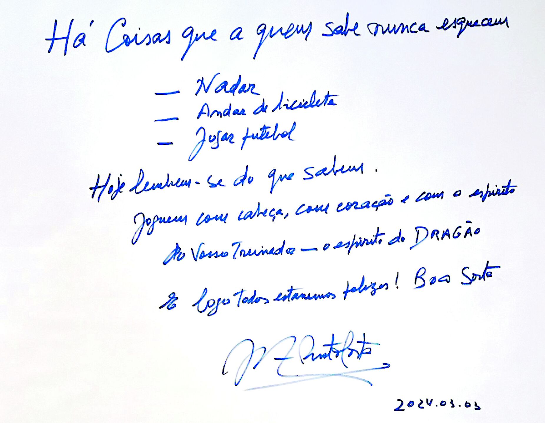 Exclusivo: confira a carta escrita por Pinto da Costa aos jogadores do FC Porto antes do clássico