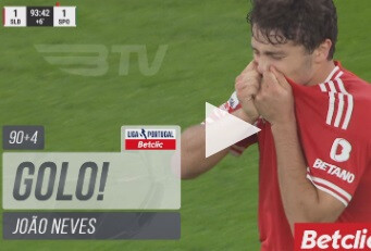 João Neves marca aos 90+4 e deixa Benfica a um ponto do título de campeão