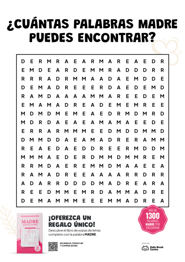 ¿Cuántas MADRE puedes hallar? Sopa de Letras para imprimir