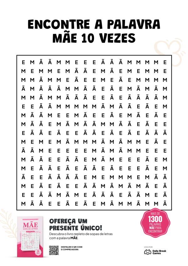Sopa de Letras com a palavra MÃE 10x (PDF para imprimir)
